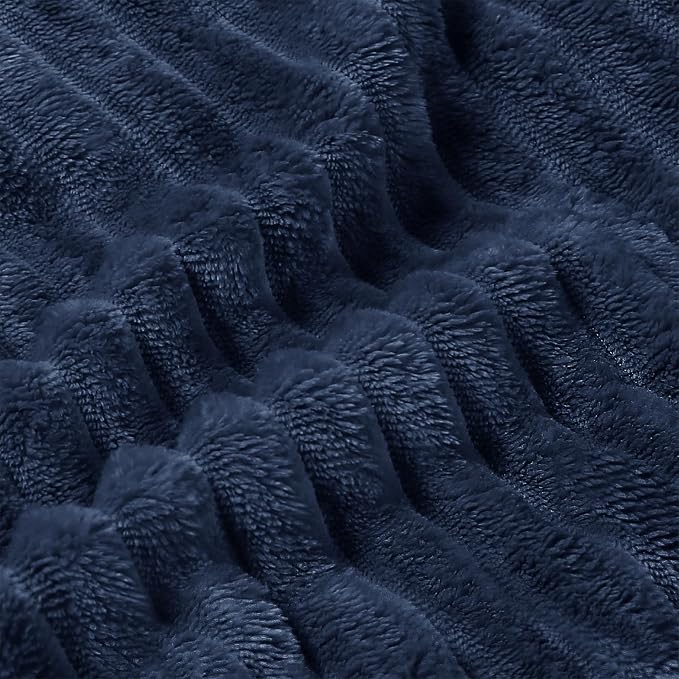 BEDELITE 3D Ribbed Jacquard Navy King Size Blankets - Image 4