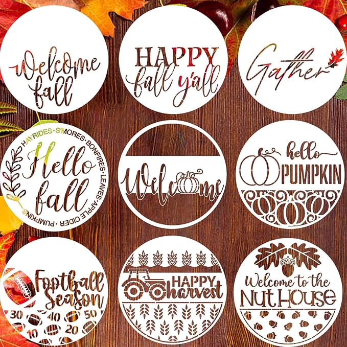 Fall Stencils 12” Hello Pumpkin Stencil Thanksgiving Stencils Autumn Gather Happy Harvest Drawing Templates for Painting on Wood Sign Doormats Door Hanger Pillow Cover