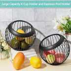 2 Pieces Coffee Pods Holder Large Capacity Coffee Pod Baskets Stainless Steel Cup Organizer Sturdy for Espresso Capsule Pot Storage Metal Wire Fruit Bowl Snack Storage(Black)