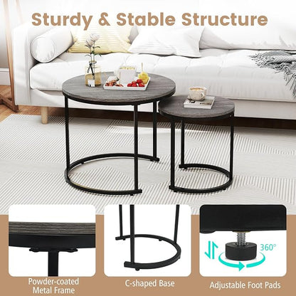 Giantex Nesting Coffee Table Set of 2, Round Stacking Side Tables - Image 6