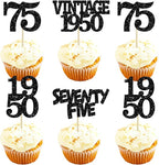 Gyufise 24Pcs Vintage 1950 Cupcake Toppers Glitter Cheers to 75 Fabulous Seventy Five Cupcake Picks 75th Birthday Wedding Anniversary Party Cake Decorations Supplies Black