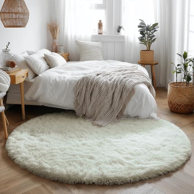 Amdrebio Ivory Cream White Round Area Rug 5Ft - Image 5