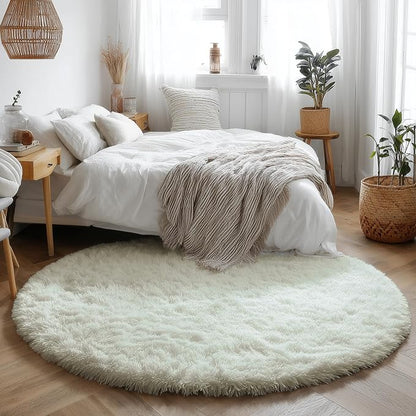 Amdrebio Ivory Cream White Round Area Rug 5Ft - Image 5