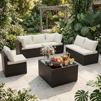 NEWBULIG 7-Piece Outdoor Patio Sectional Sofa, Weather-Resistant Modular Wicker - Image 4