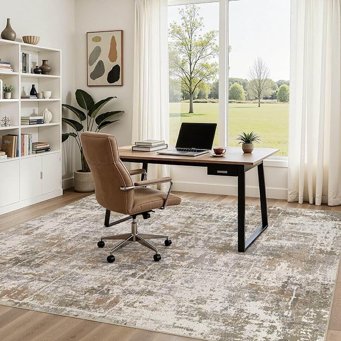 DMOYEST Area Rug Living Room Rugs 5x7 Washable Abstract Carpet | Neutral Modern - Image 3