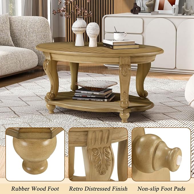 Solid Wood Coffee Table Set for Living Room, Coffee Table & 2 End Side Table - Image 5