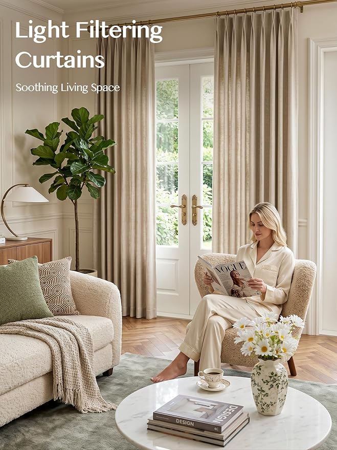 Liz Pinch Pleated Linen Curtains Light Filtering Curtains - Image 2