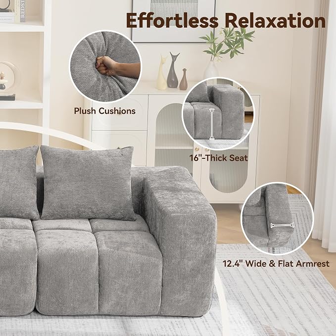 119" Boneless Couch, Oversized Cloud L Shaped Couch, Modular Sectional 4 Seater - Image 5