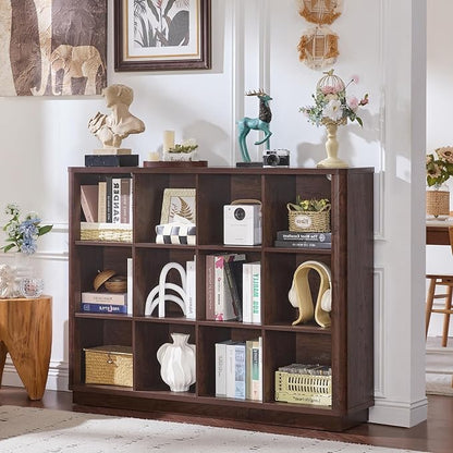 Joaxswe 12 Cube Storage Organizer, Wood Floor Standing 3-Tier Cubby Bookcase - Image 5