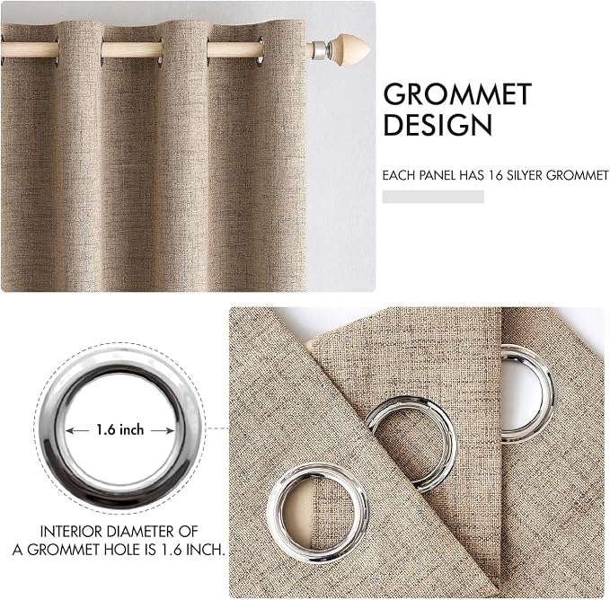 MIULEE Extra Wide 100% Blackout Linen Curtains 100x90 Copper Brown | Room - Image 4