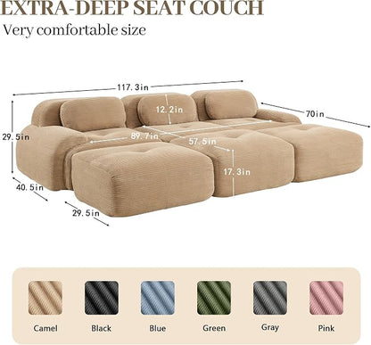 Boneless Sectional Couch, No Assembly Required, 117.3” Modular Cloud Sofa - Image 3