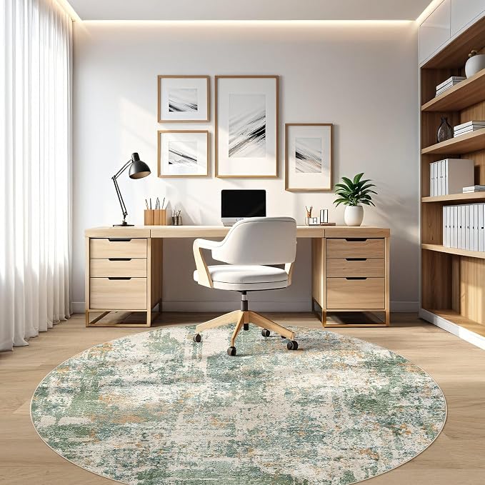 LOONGRUG Round Rug 5x5 Washable Neutral Modern Circle Area Rugs Green | - Image 6