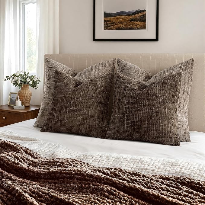 MIULEE Chenille Textured Throw Pillow Covers Reddish Brown 18x18 Set of 2 | - Image 4