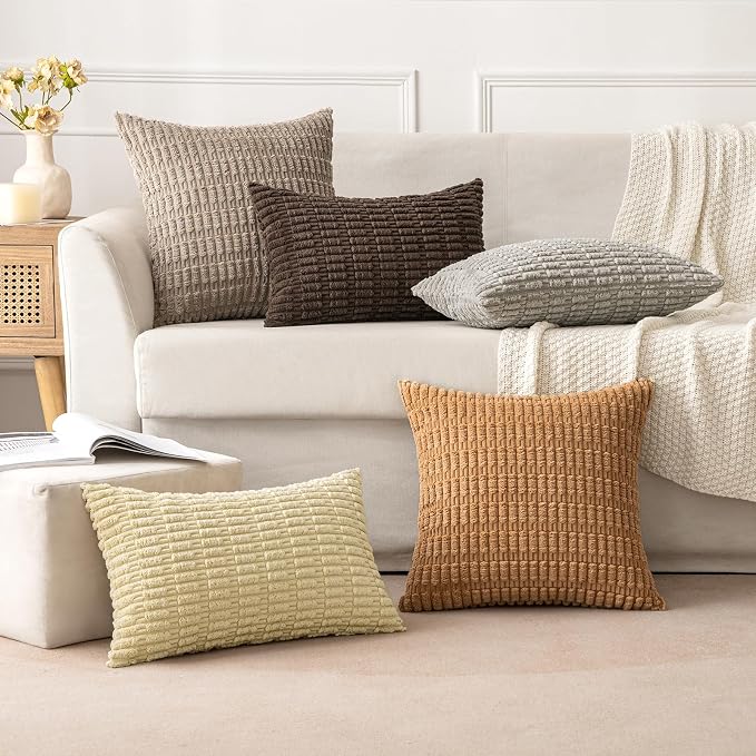 MIULEE Euro Sham Corduroy Decorative Throw Pillow Covers 24x24 Brown | Pack of - Image 2