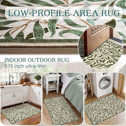 Front Door Mat Outside Entrance, 2x3 Boho Sage Olive Green Leaf Rug | Non-Slip - Image 6