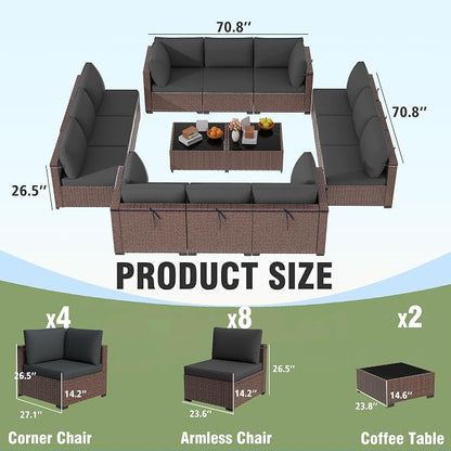 KIGOTY 14-Piece Patio Furniture Set, All-Weather PE Rattan Outdoor Sectional - Image 2