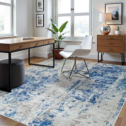 6x9 Area Rugs for Living Room Washable Bedroom Dining Room Blue Grey White | - Image 3