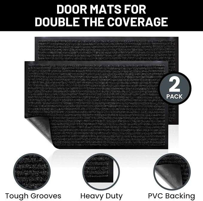 Front Door Mat, Indoor Outdoor Welcome Entryway Muddy Entrance, 48x36 Black | - Image 2