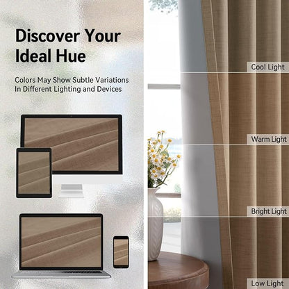 100% Blackout Linen Textured Curtains 72 Inch Long, Copper Brown | 100% - Image 7