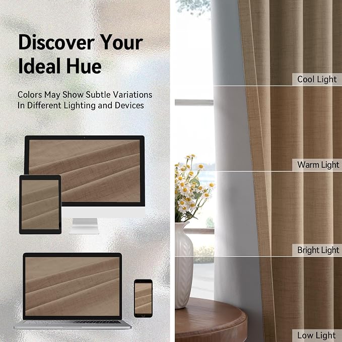 100% Blackout Linen Textured Curtains 84 Inch Long, Copper Brown | 100% - Image 7