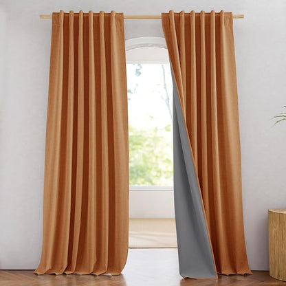 NICETOWN 100% Blackout Burnt Orange Curtains, W52 x L90 in, Thick Linen Blend by NICETOWN