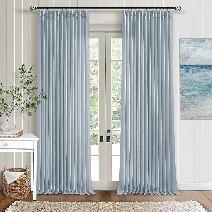 Blue Grey 90 Inch Linen Curtains Pinch Pleated - Image 8