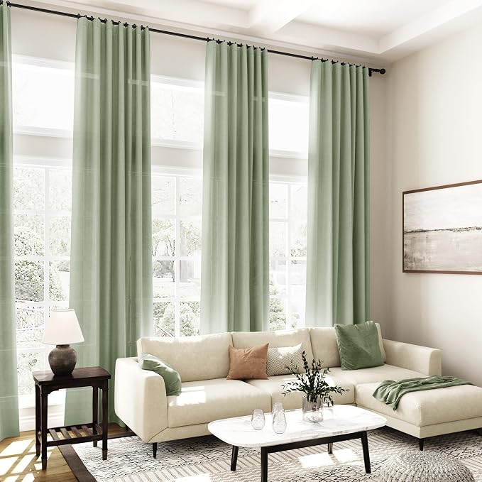 Light Sage Linen Curtains 90 Inch Long 2 Panels Set - Image 7