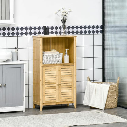 HOMCOM Bamboo Floor Cabinet Bathroom Floor Cabinet Living Room Organizer Tower - Image 2