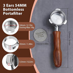 54mm Bottomless Portafilter - Breville Compatible Naked Portafilter, Rosewood Handle & 18-20g Filter Basket & Puck Screen Included, Fits Barista Express, Pro, Touch, Bambino Plus, Infuser