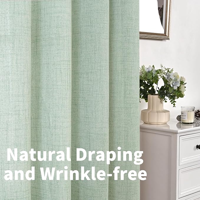 YoungsTex Sage Linen Curtains 63 Inch Length, Light Filtering Window Drapes - Image 9