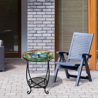 Cinnvoice Outdoor Side Table Round Small Mosaic Patio Accent Indoor End Plant - Image 6