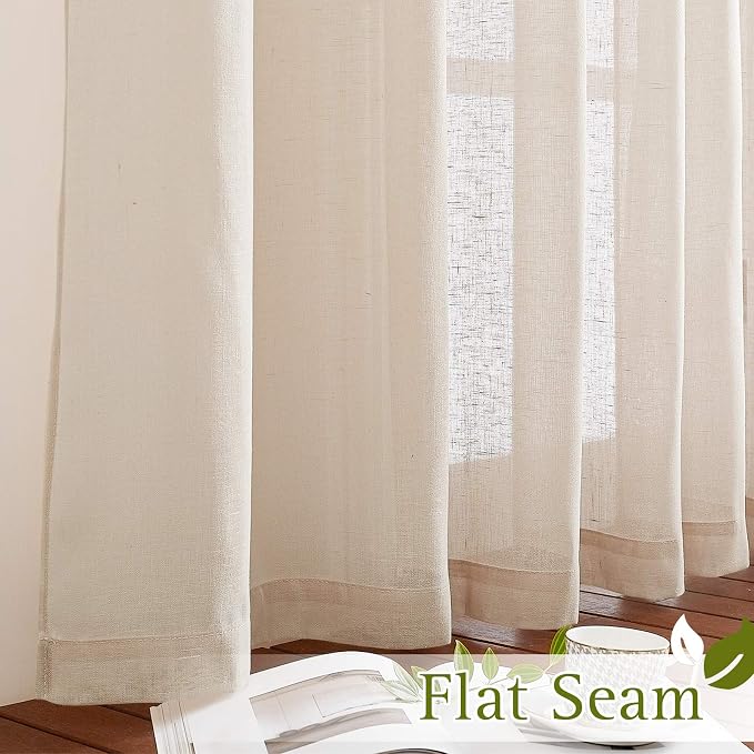 NICETOWN Beige Sliding Door Curtains Linen Sheer Textured, Grommet Semi Sheer - Image 6