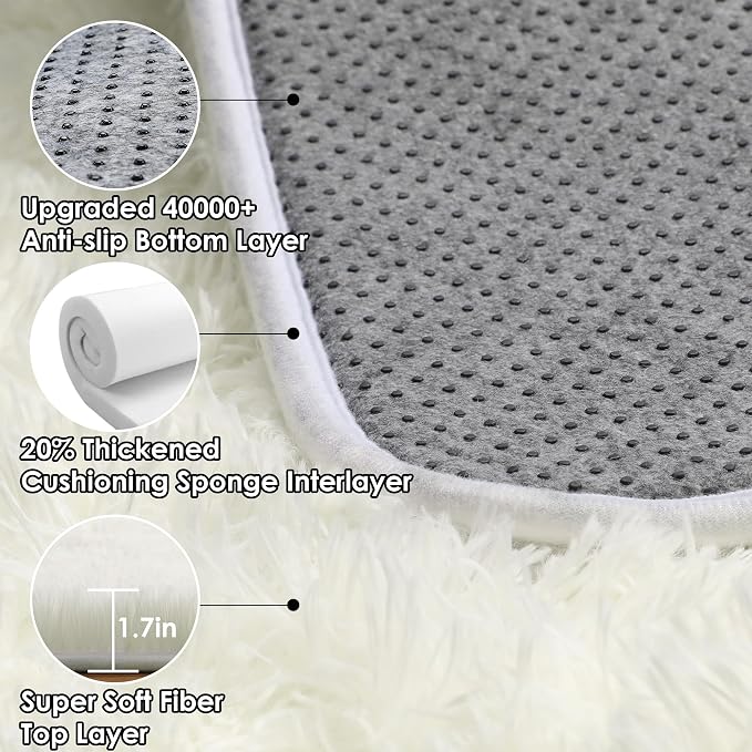 Cream White Rugs for Living Room Bedroom, 5x8 Fluffy Bedside Area Rug, Soft - Image 3