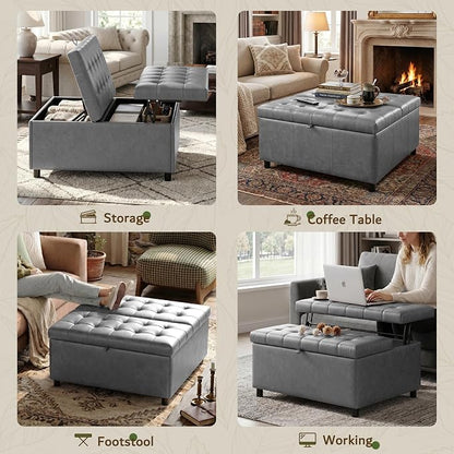 LINLUX Extra Large Leather Storage Ottoman, 35.5 Inch Large Square Lift Top - Image 4