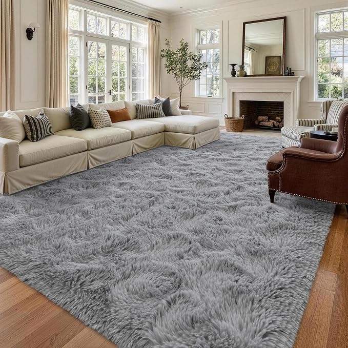 7x10 Large Grey Fluffy Soft Area Rug Non-Slip - Image 2