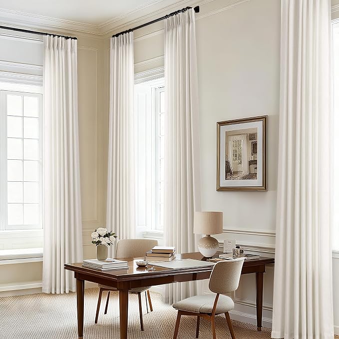 105 Inch Extra Long Curtains Linen Pinch Pleated Cream Semi Sheer | Light by DUKIYO