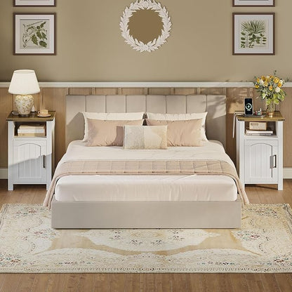 Farmhouse Nightstand with Charging Station, End Table with USB/Type-C Ports and - Image 7