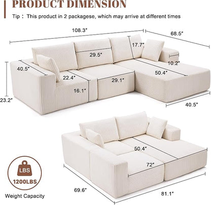 Weture 108” Modular Sectional Sofa, Cloud Sectional Couch - Image 3