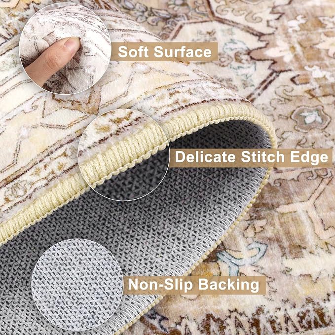 Yamaziot Washable Runner Rug, 2x8 Non-Slip Boho Vintage Hallway Kitchen Rug | - Image 4