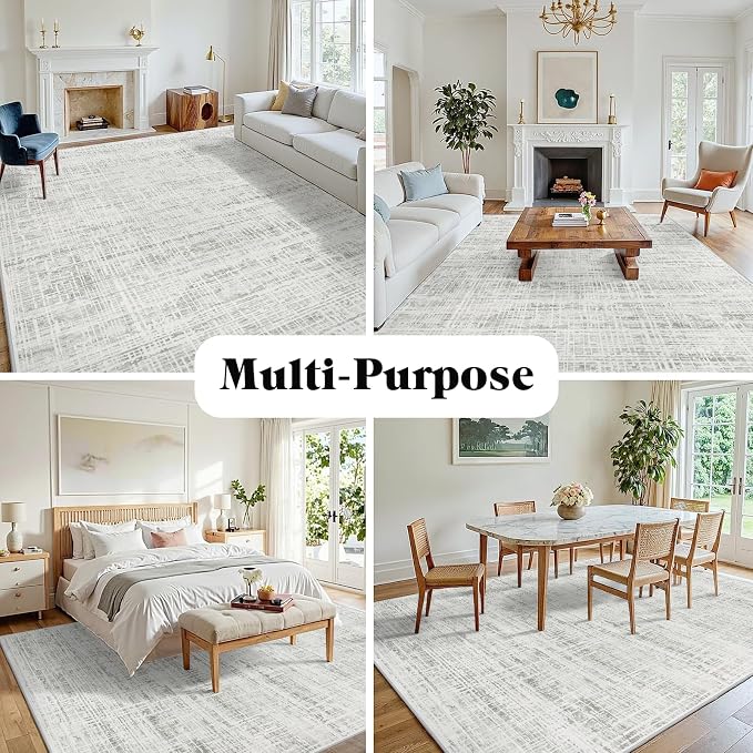 5x7 Washable Area Rug for Living Room Bedroom: Non-Slip Modern White Gray | - Image 6