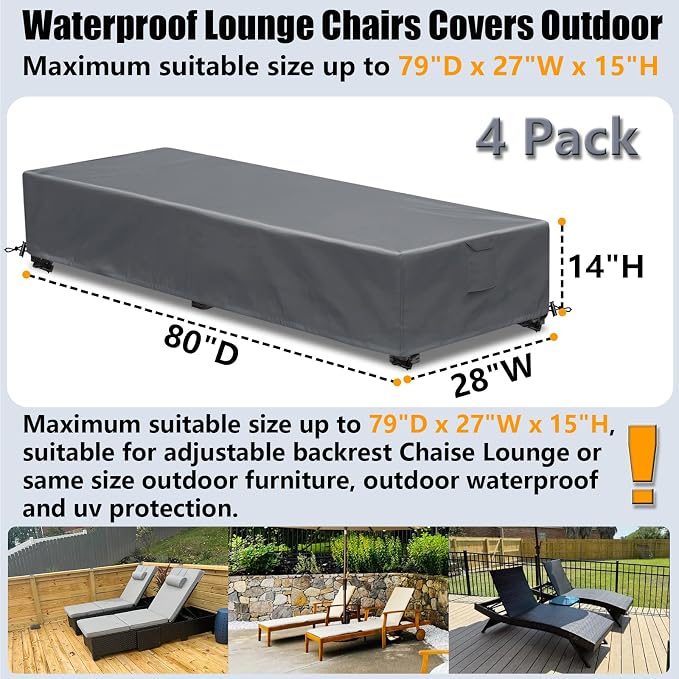 Patio Lounge Chair Covers 4 Pack Waterproof Outdoor chaise lounge cover 80" x - Image 2
