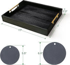 LotFancy Wood Serving Tray, 17x13”, Large Ottoman Tray with Metal Handles, Decorative Wooden Tray for Living Room, Ottoman, Coffee Table, 2 Skidproof Coasters Included, Black