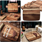 Uiifan 6 Pcs Steak Plates with Juice Channel Wooden Steak Board Set Acacia Cutting Serving Board for Home Serving Eating Meat Dishes Snack Dessert, 13 x 11 x 0.6 Inch