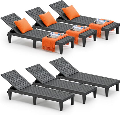 Outdoor Lounge Chair Set of 6, 5-Positions Adjustable Patio Chaise Lounges by NBYSGO