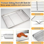 Baking Sheet with Rack Set, E-far 16”x12” Stainless Steel Cookie Sheet Pan for Oven, Rimmed Metal Tray with Wire Cooling Rack for Cooking Roasting Resting Bacon Meat Steak - Dishwasher Safe