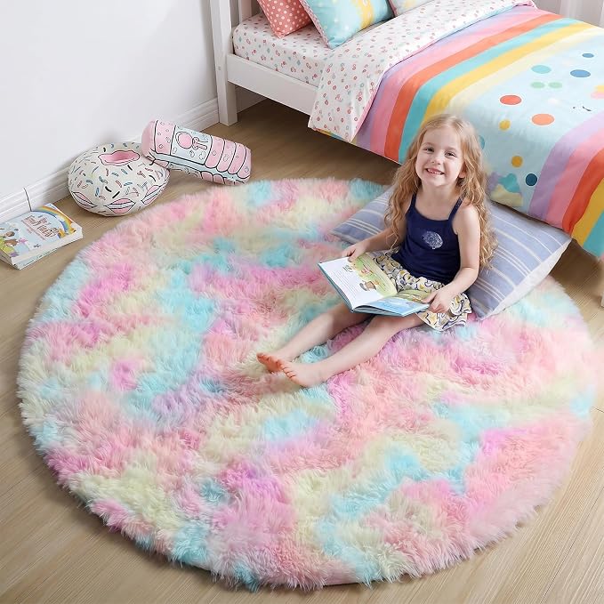 Amdrebio Rainbow Unicorn Pastel Round Circle Rug 5Ft by Amdrebio