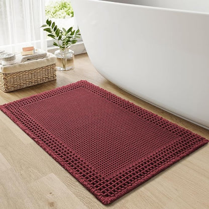 RESARE Waffle Bath Mat for Bathroom Non Slip Bathroom Rugs 17"x24" Dark Red | by Resare