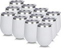 DOMICARE Stainless Steel Wine Tumbler Bulk with Lid, Personalized White Insulated Tumblers Set, 12oz Travel Coffee Cups Pack of 12