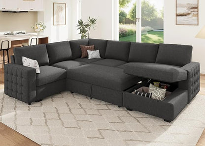 HONBAY Sectional Couch with Pull Out Bed, U-Shaped Sectional Sleeper Sofa with - Image 9