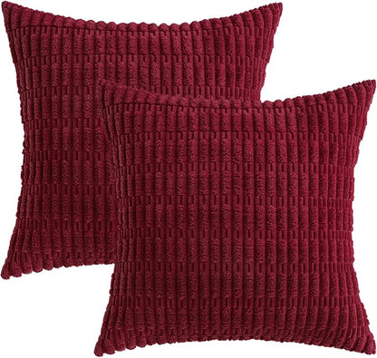 MIULEE Corduroy Decorative Throw Pillow Covers 18x18 Burgundy Pack of 2 | Soft - Image 6